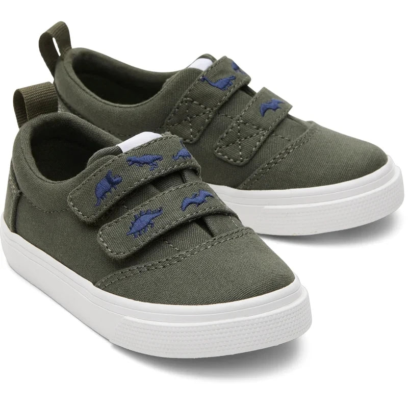 Toms Toms Παιδικό Ανατομικό Υφασμάτινο Sneaker για Αγόρια Χακί Sneaker Αγόρι / Sneaker Boys 10020535_Tiny_FenixDoubleStrap_DarkSageCanvas_EmbroideredDinos_F