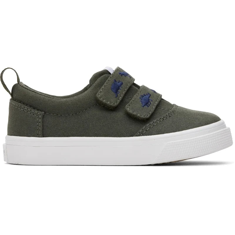 Toms Toms Παιδικό Ανατομικό Υφασμάτινο Sneaker για Αγόρια Χακί Sneaker Αγόρι / Sneaker Boys 10020535_Tiny_FenixDoubleStrap_DarkSageCanvas_EmbroideredDinos_S