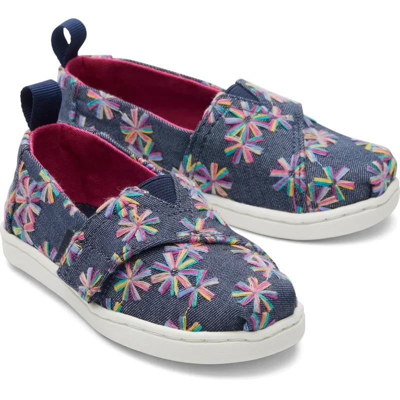 Toms Toms Παιδικές Εσπαντρίγιες με Σκρατς Μπλε Εσπαντρίγιες Κορίτσι / Espadrilles Girl 10020623_Tiny_Alpargata_NavyEmbroideredFloral_F