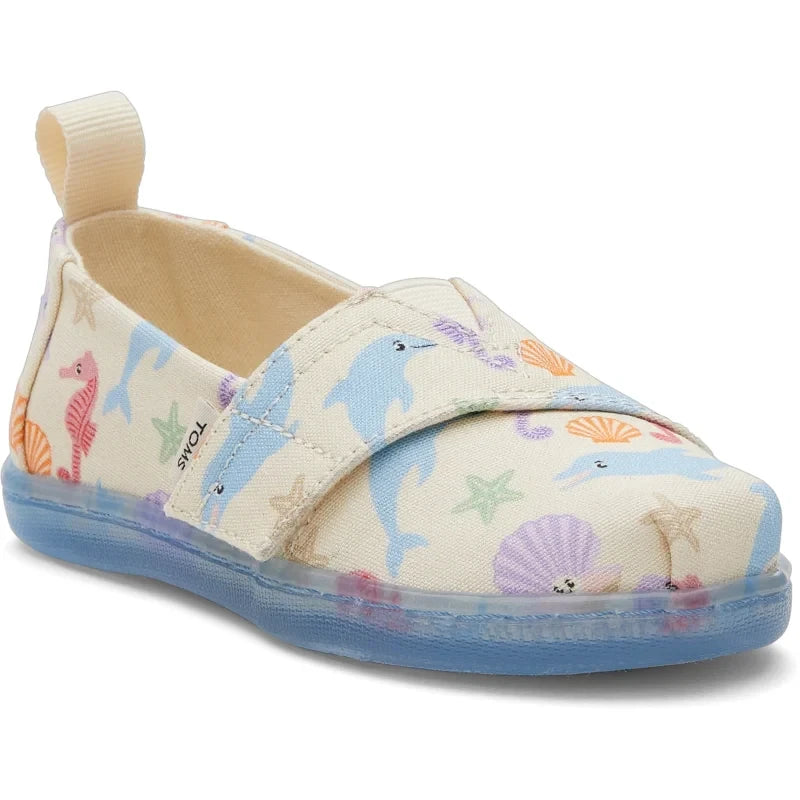 Toms Toms παιδική υφασμάτινη εσπραντρίγια για κορίτσια μπεζ Εσπαντρίγιες Κορίτσι / Espadrilles Girl 10020632_Tiny_Alpargata_NaturalOceanFriendsPrint_45