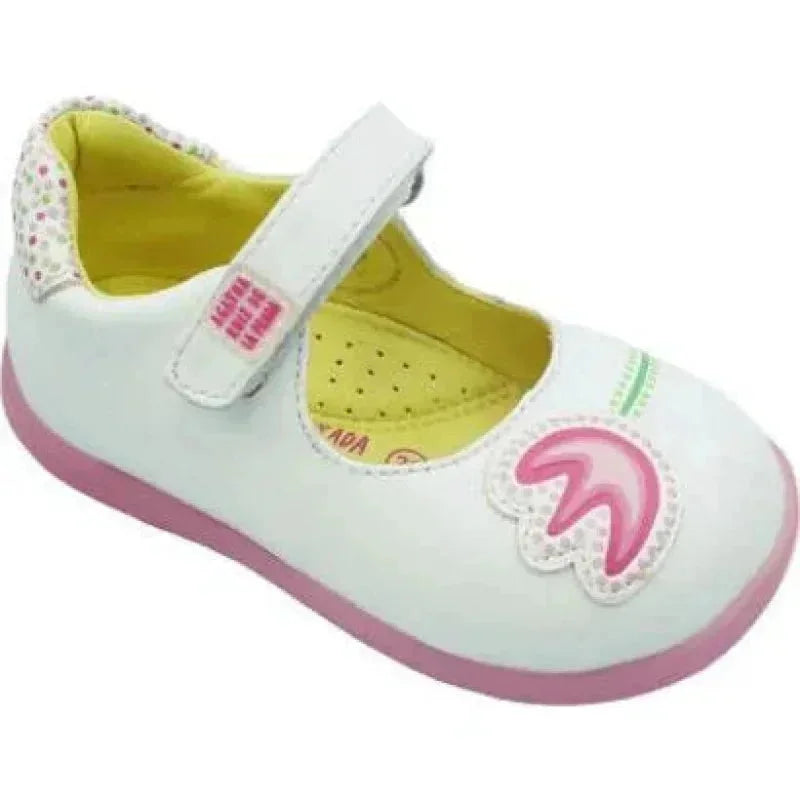 Αgatha Ruiz De La Prada Agatha Ruiz De La Prada Παιδικές Μπαλαρίνες με Σκρατς Δερμάτινες Λευκές Μπαρέτα/ Ballerina / Flat Shoes Girl Agatha-Ruiz-De-La-Prada-192900-White-Poline-_-_-583
