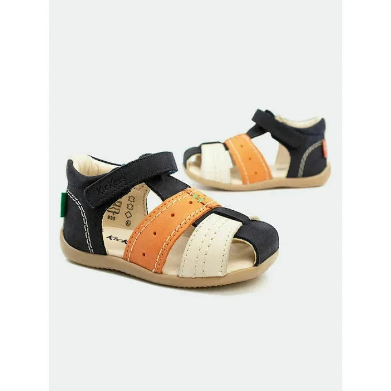 Kickers Kickers Παιδικά Ανατομικά Δερμάτινα Παπουτσοπέδιλα Μπλε Πέδιλο Αγόρι / Sandals Boy Kickers-SS22-785420-10-103-Navy-Beige-Poline-_-_-259